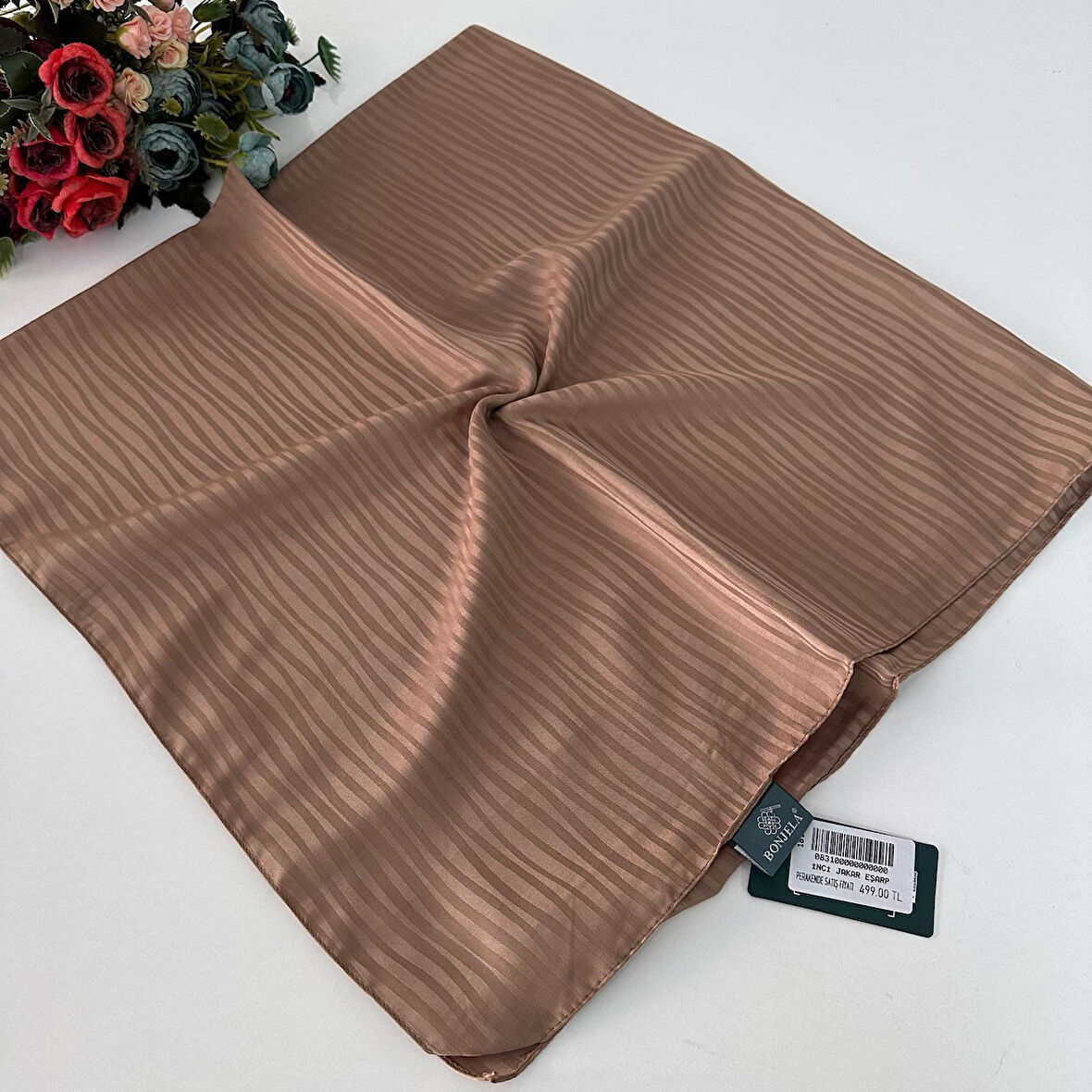 Bonjela Lüx İnci Jakarlı Pamuk Eşarp Gri JPB0815