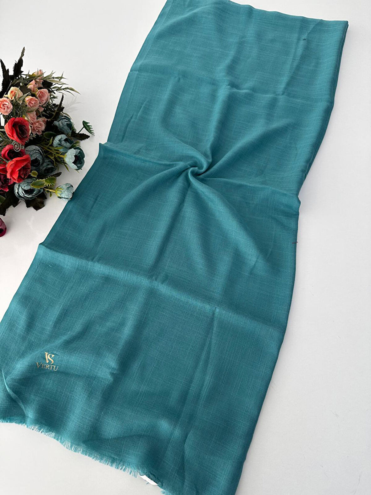 Düz Renk Pamuk Şal Koyu Su Yeşili VDE0106