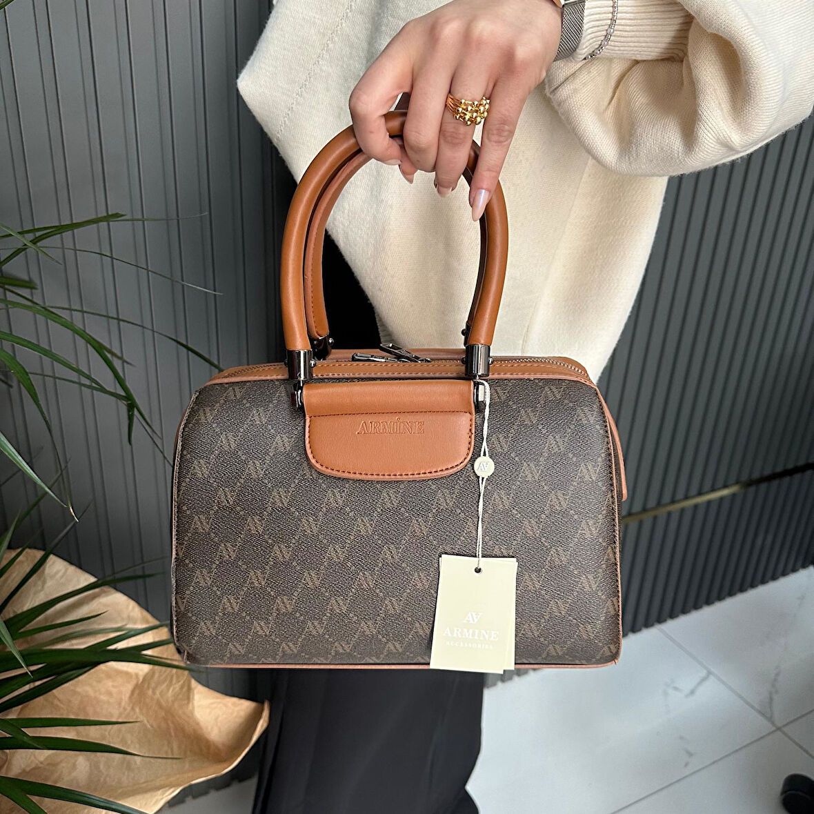 Armine Kadın Çanta Kahve Noktalı AR39602