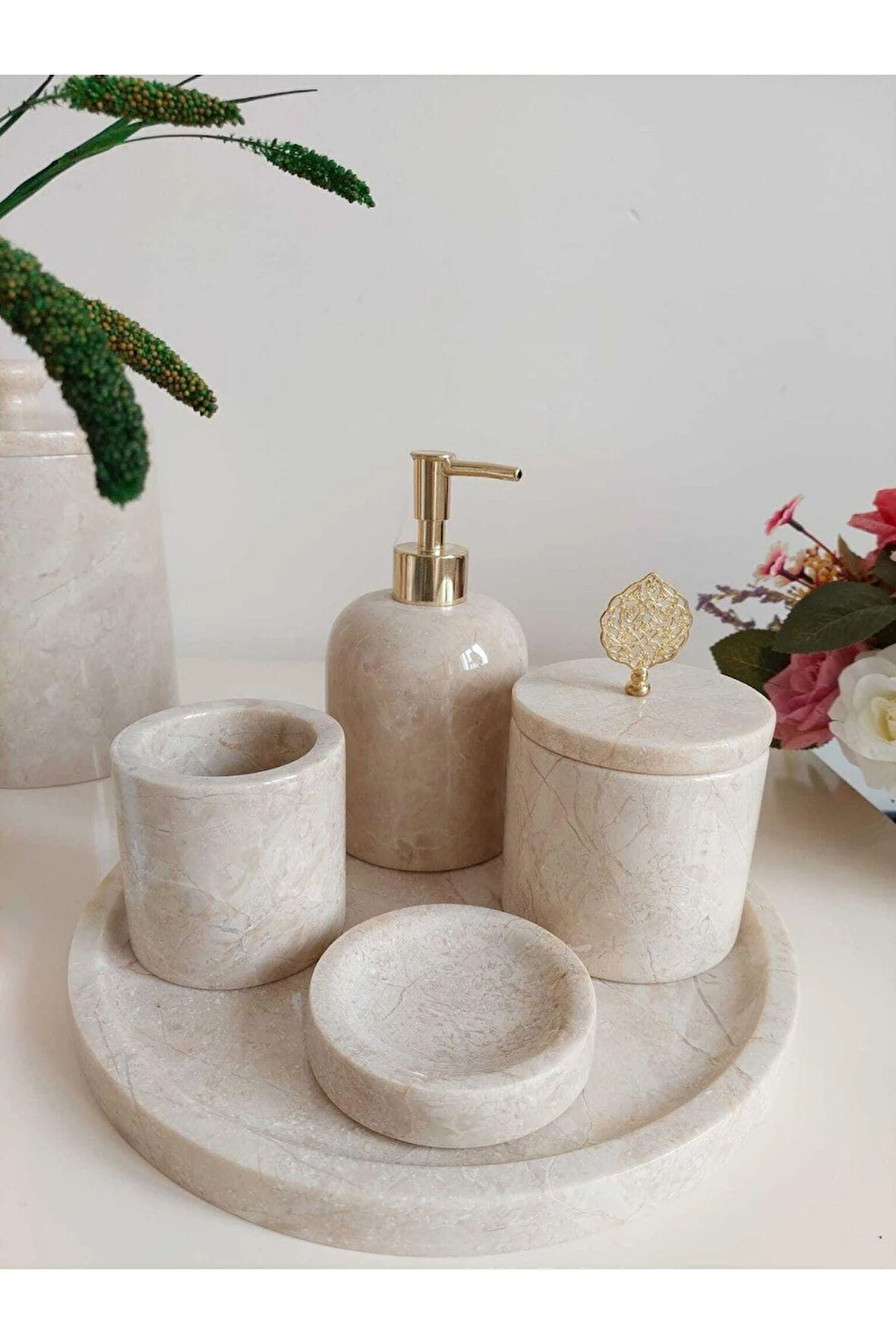 Crema Golden - Doğal Bej Mermer Banyo Seti 5li
