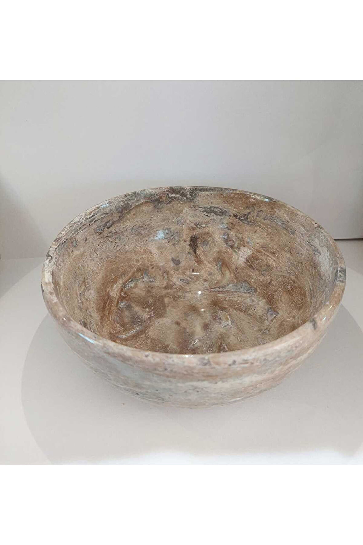 Natural-Gümüş Traverten Doğal Mermer Kase Çerezlik 1 Adet