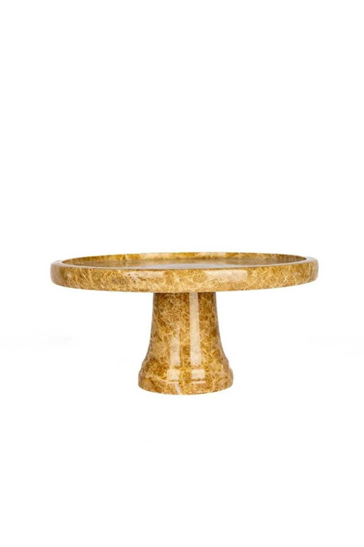 DOĞAL KAHVE-BEJ YUVARLAK MERMER SUNUM TEPSİSİ - AYAKLI- 30 CM - EMPRADOR