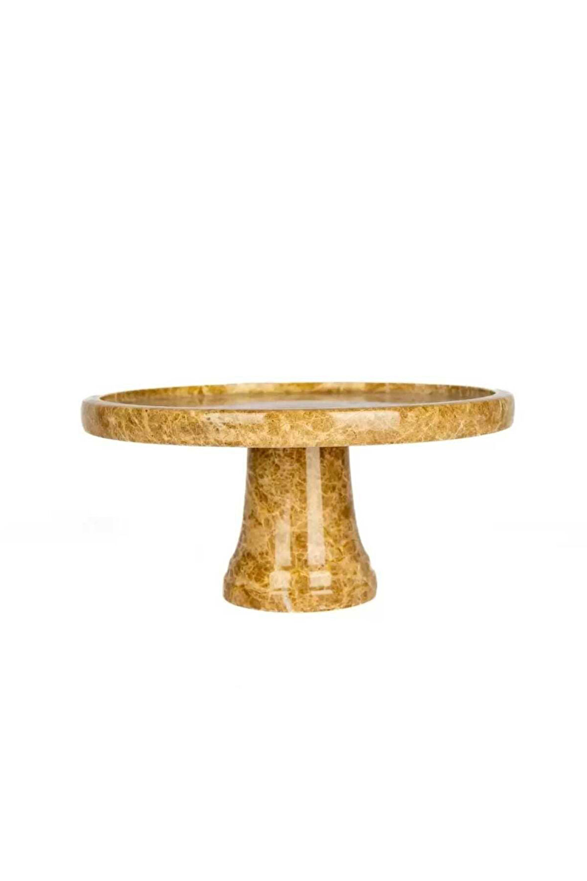 DOĞAL KAHVE-BEJ YUVARLAK MERMER SUNUM TEPSİSİ - AYAKLI- 25 CM - EMPRADOR