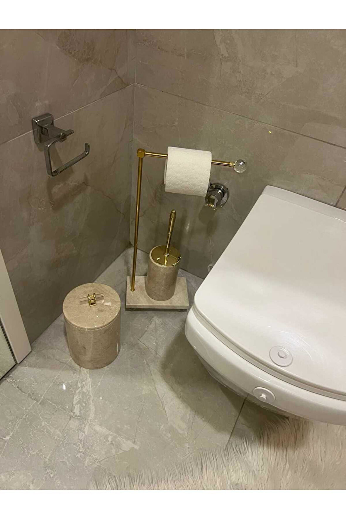 Doğal Bej Mermer Banyo Seti 3lü