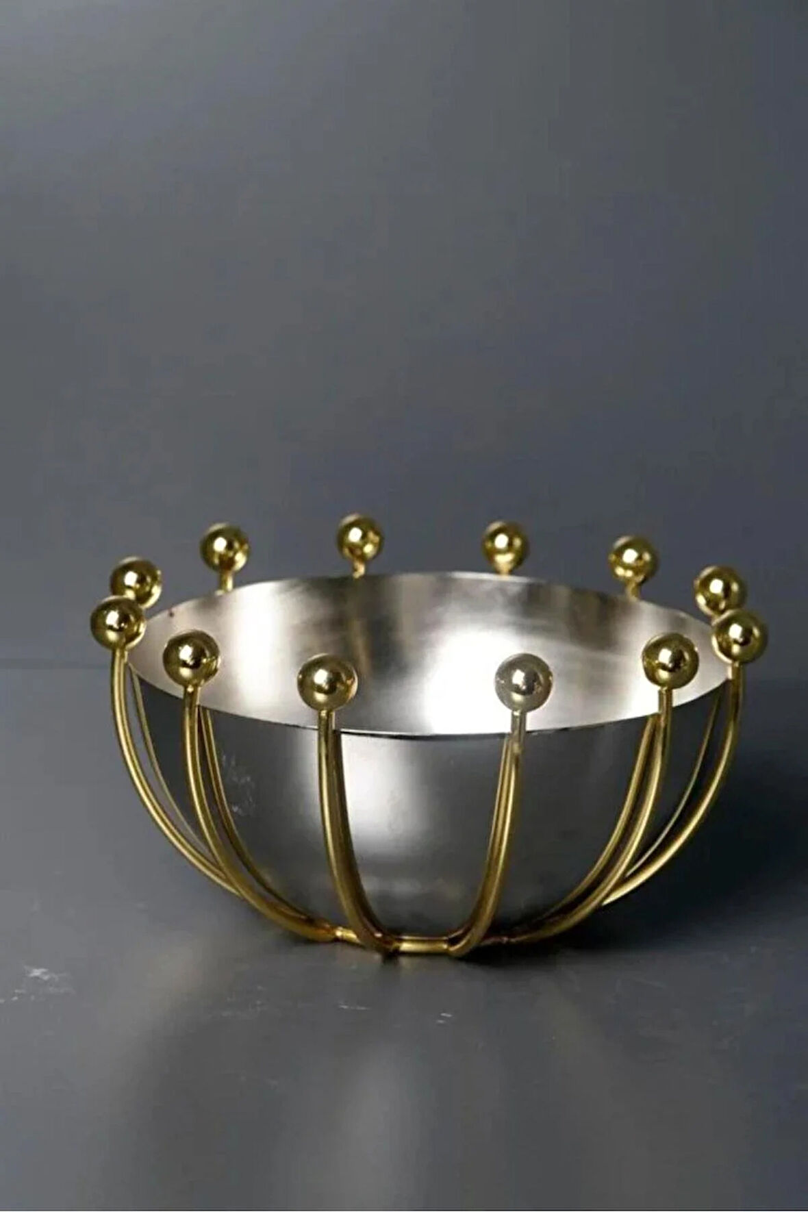 Ahtapot Pirinç Dekor Metal Kase Gümüş 19cm