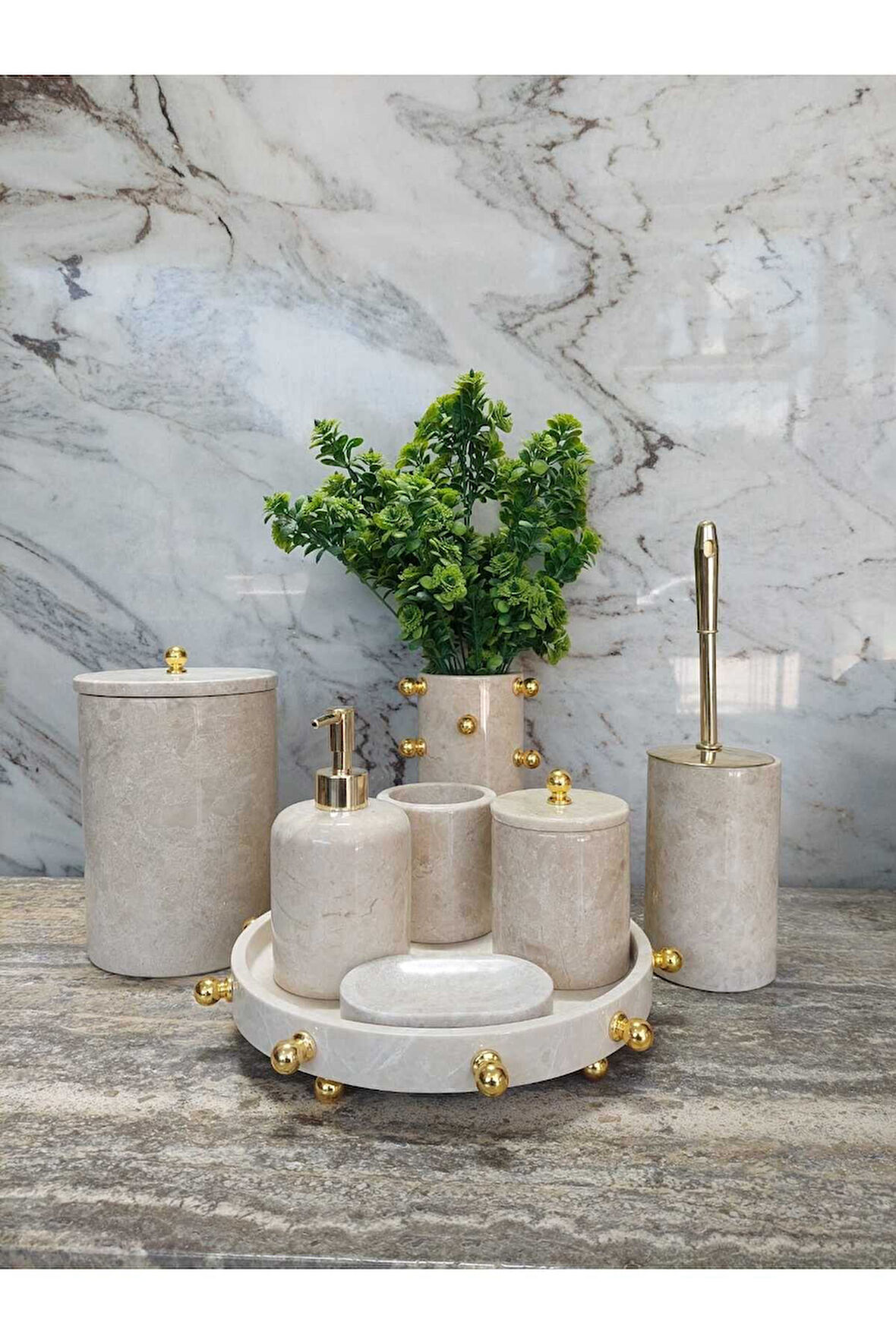 BEJ MERMER SET GOLD TOP DETAYLI- 8 PARÇA