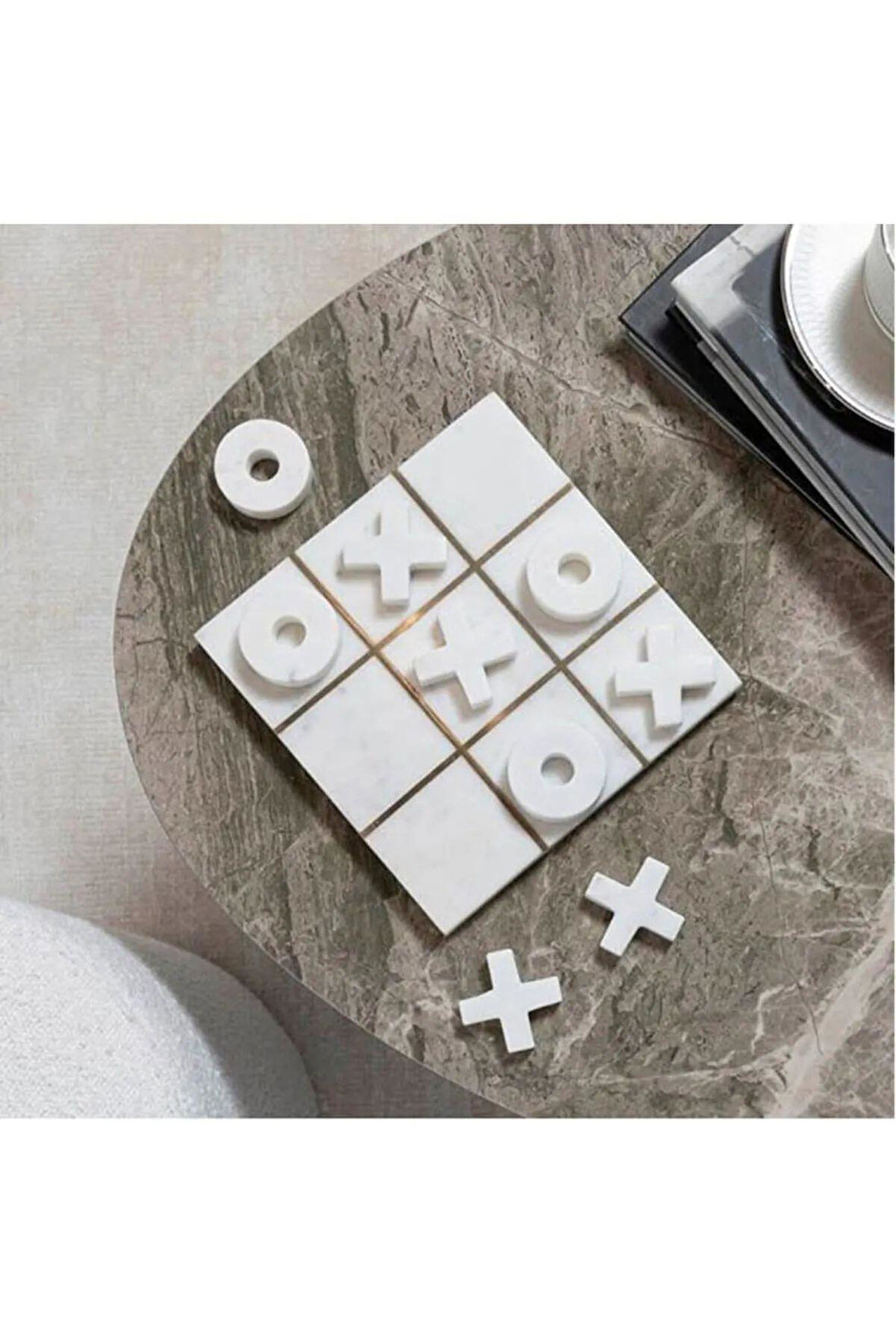 Doğal Mermer X0X Oyun Takımı | Tic Tac Toe Game | 20*20cm | XOX |