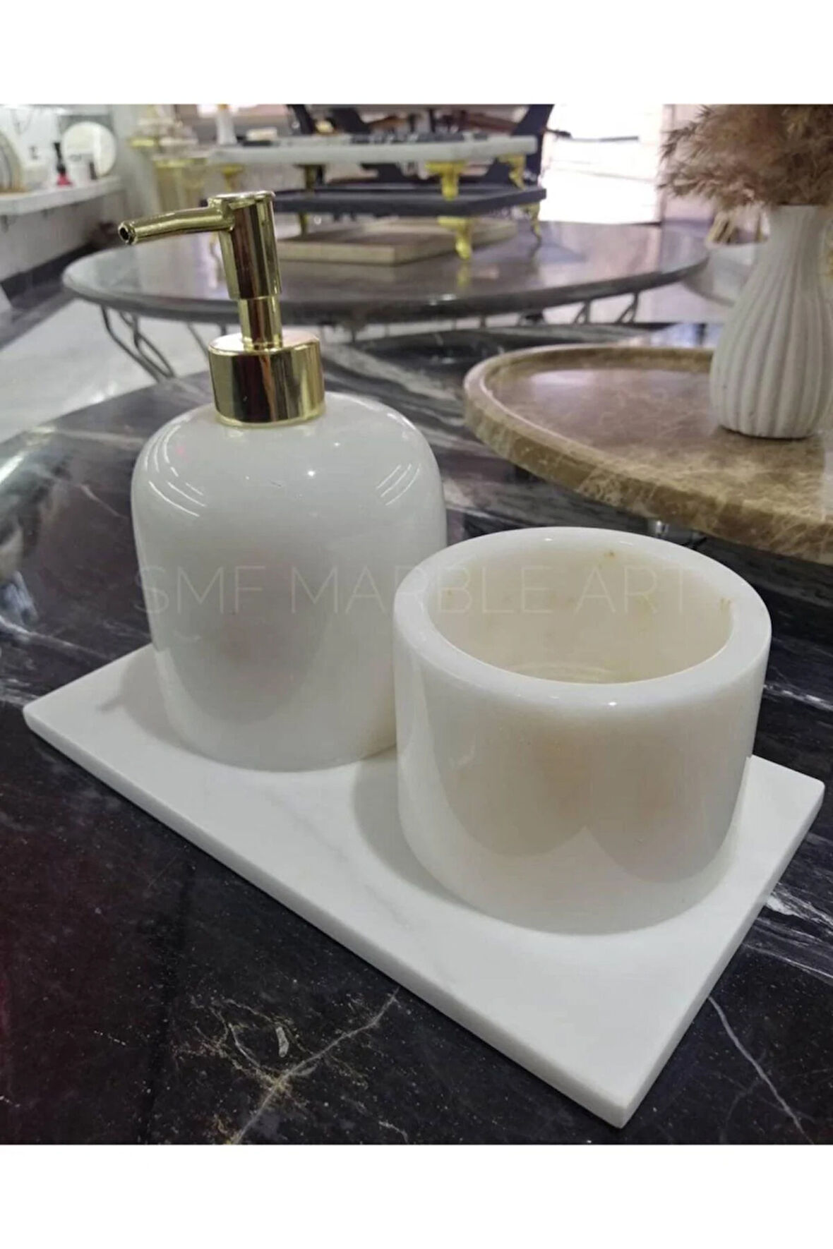Beren - Beyaz Mermer Banyo Seti 3'lü