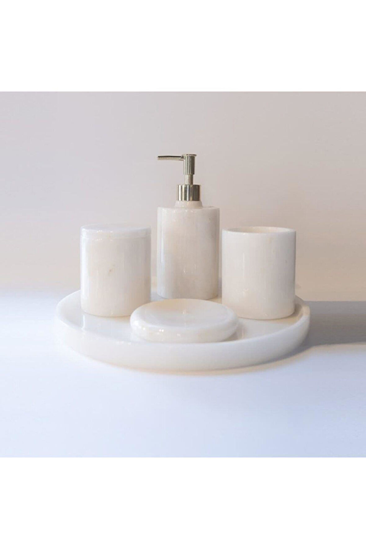White - Doğal Beyaz Mermer 5li Banyo Seti