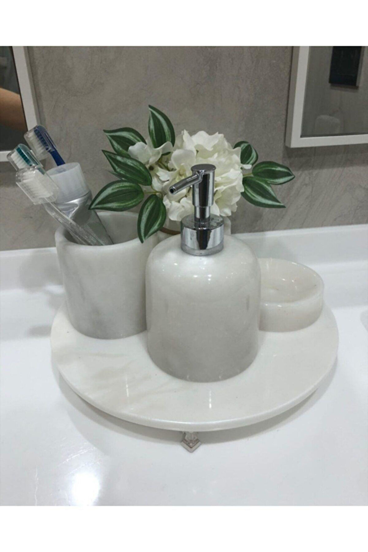 Beyaz Mermer Banyo Seti Ayaklı 4lü