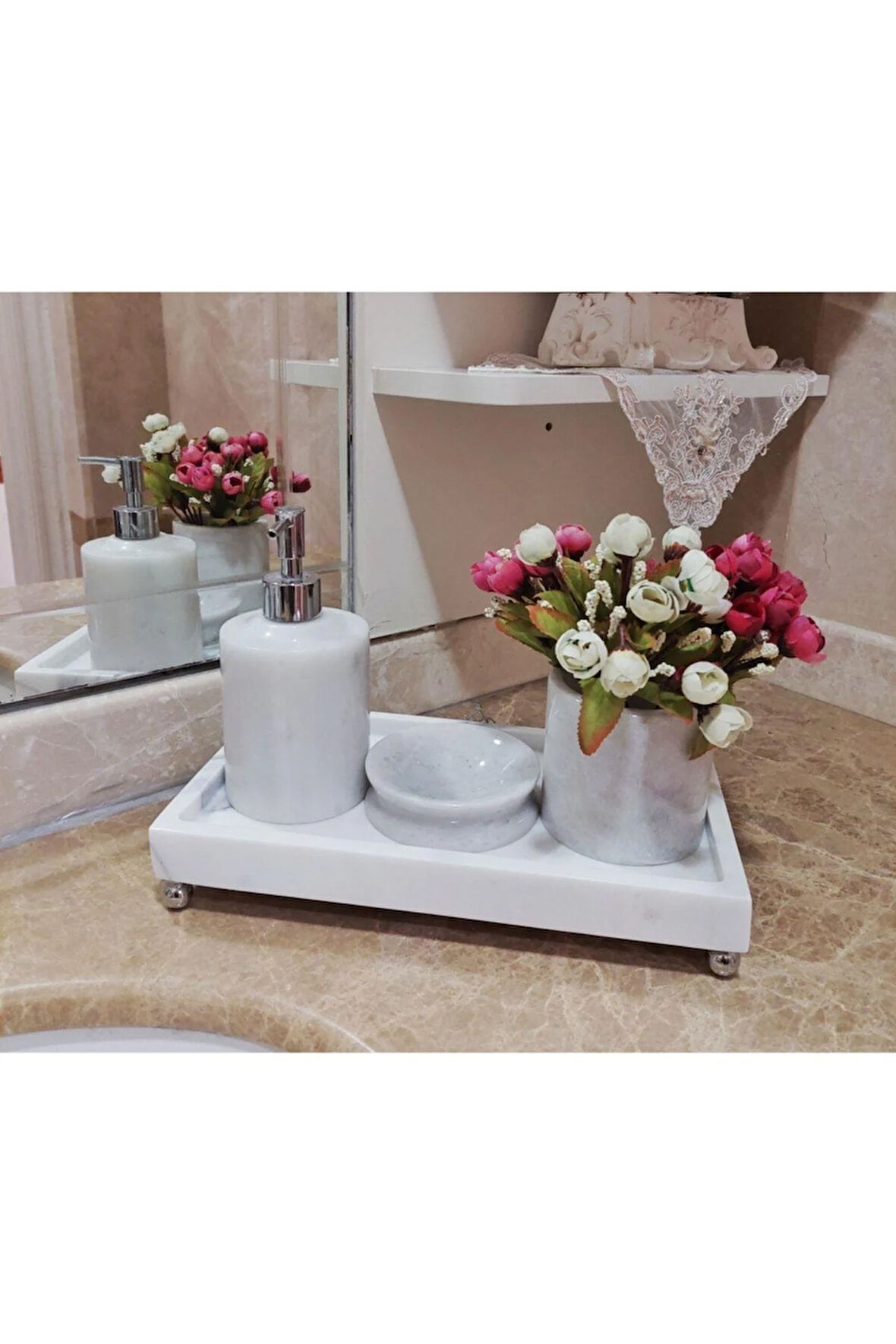 Frezya Doğal Mermer Banyo Seti 4'lü