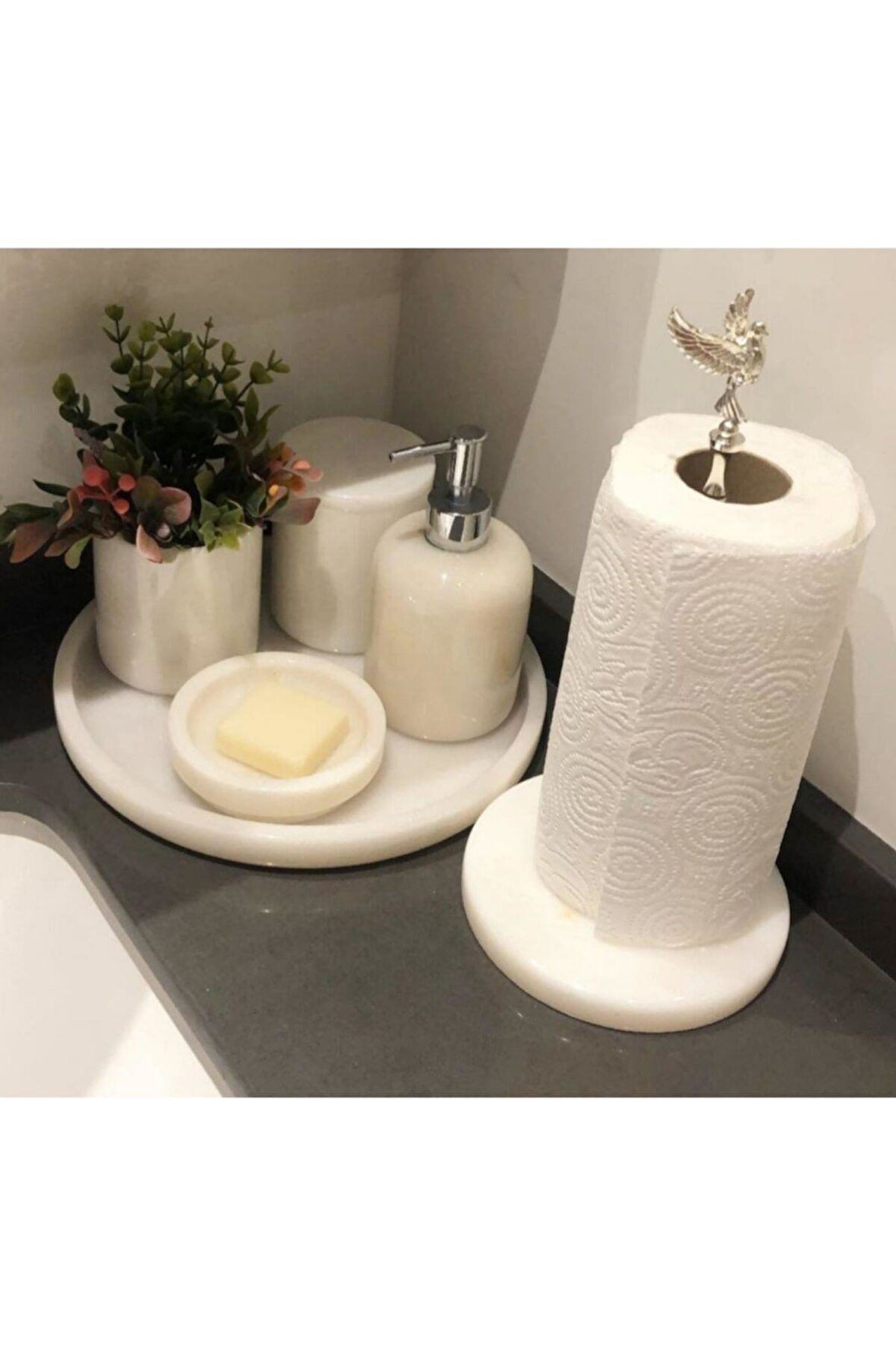 Dekoratif Doğal Beyaz Mermer Banyo Seti Takımı 6lı
