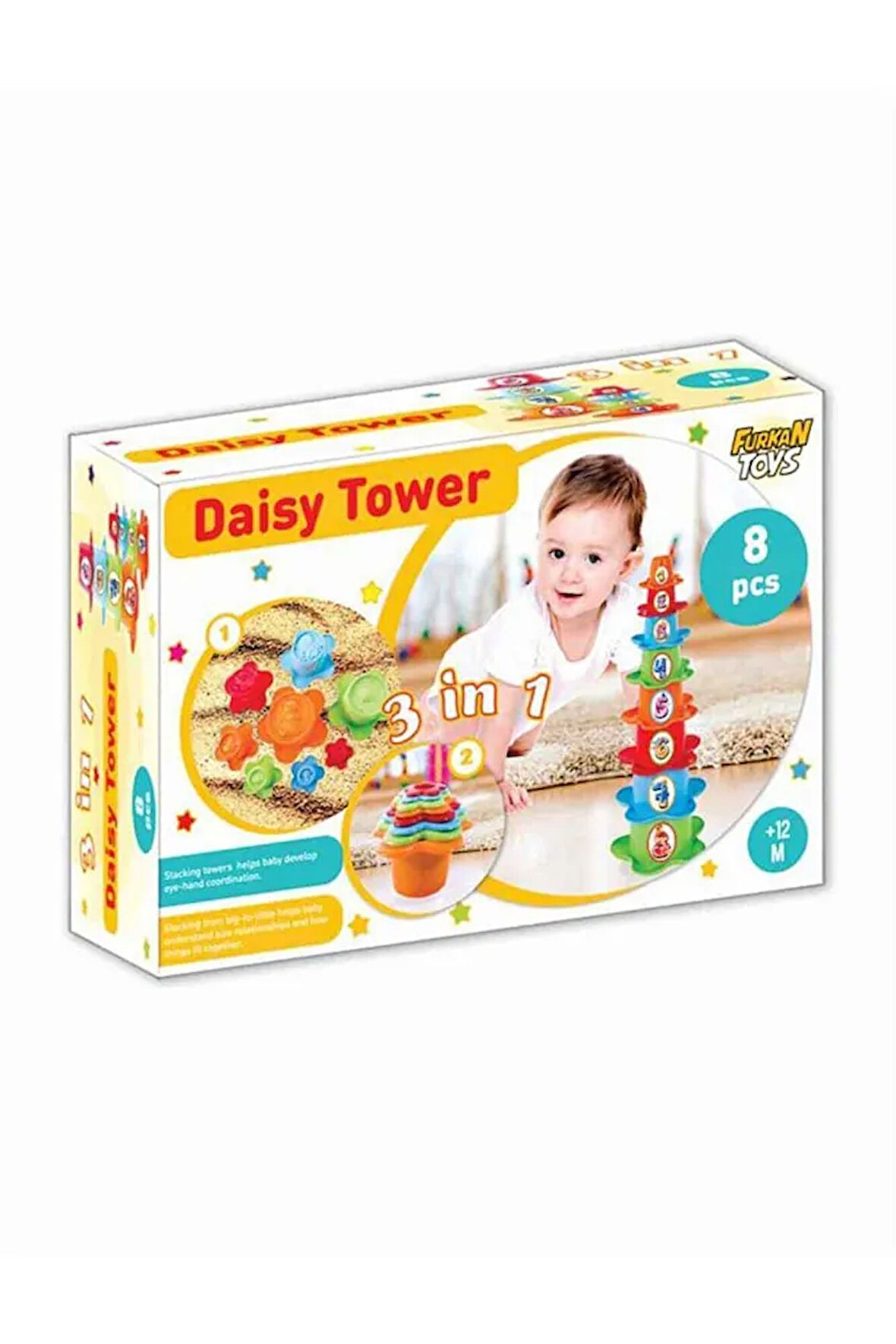 Furkan Toys 8 Parça 3 In 1 Papatya Kule