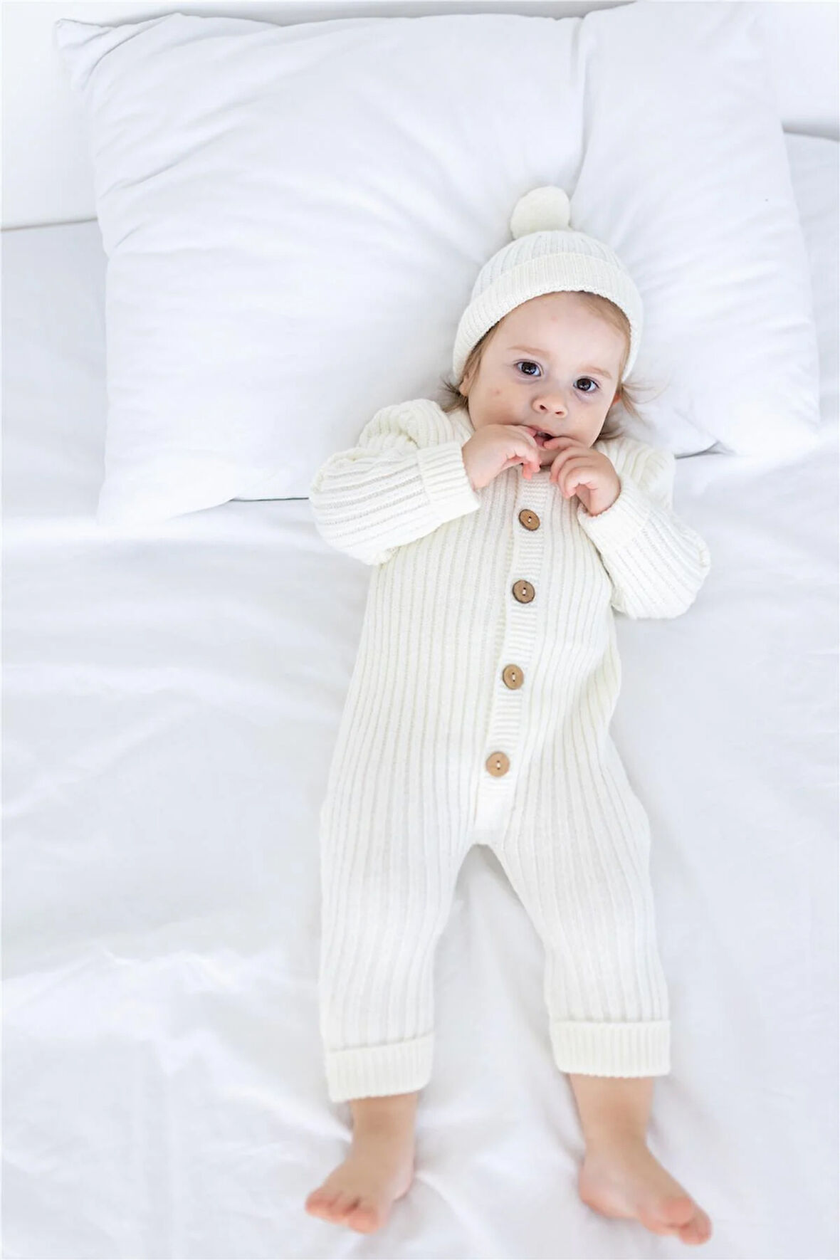 Triko Bereli Tulum Bebek Set Ekru