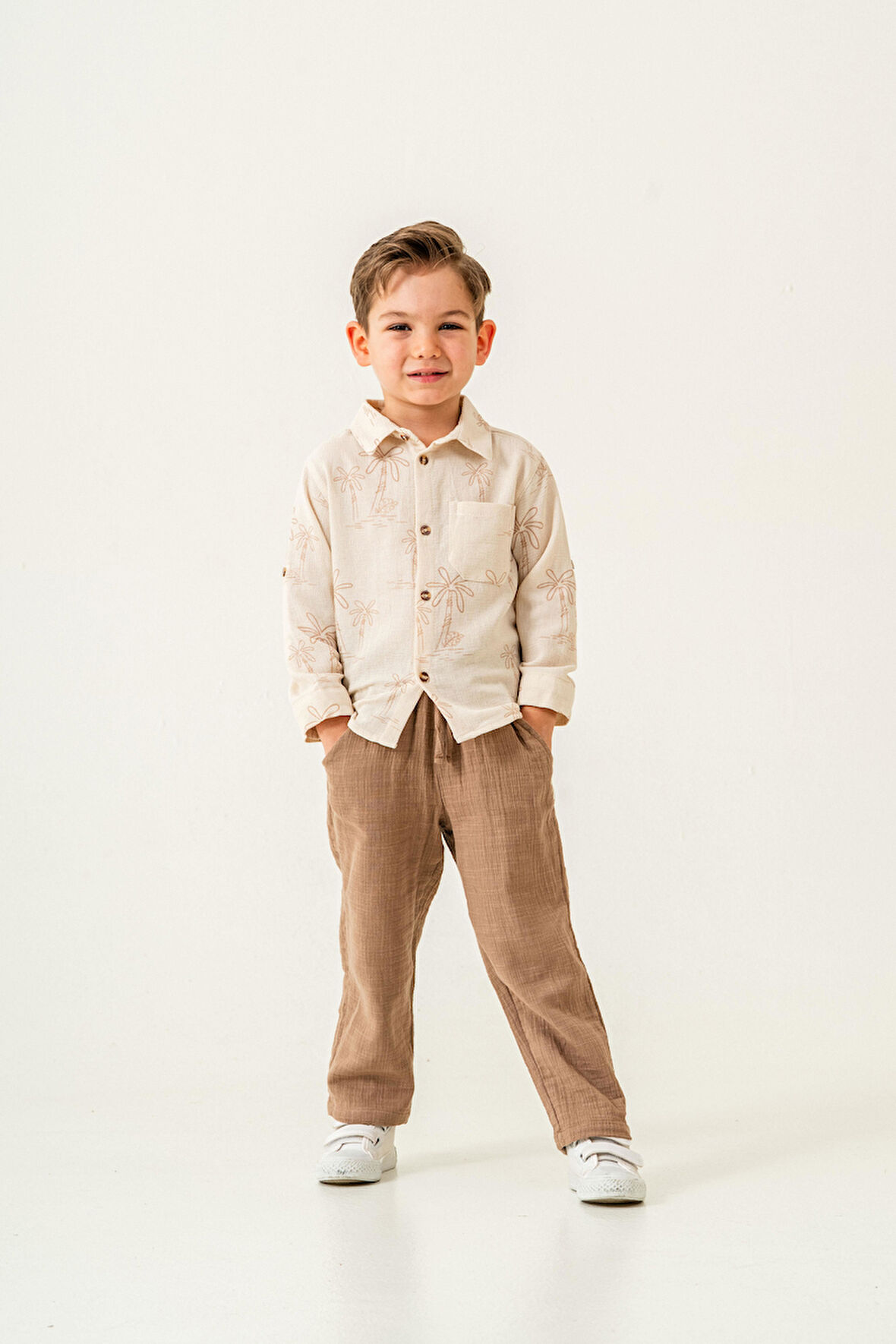 Müslin Kumaş Erkek Çocuk Takım Kahverengi