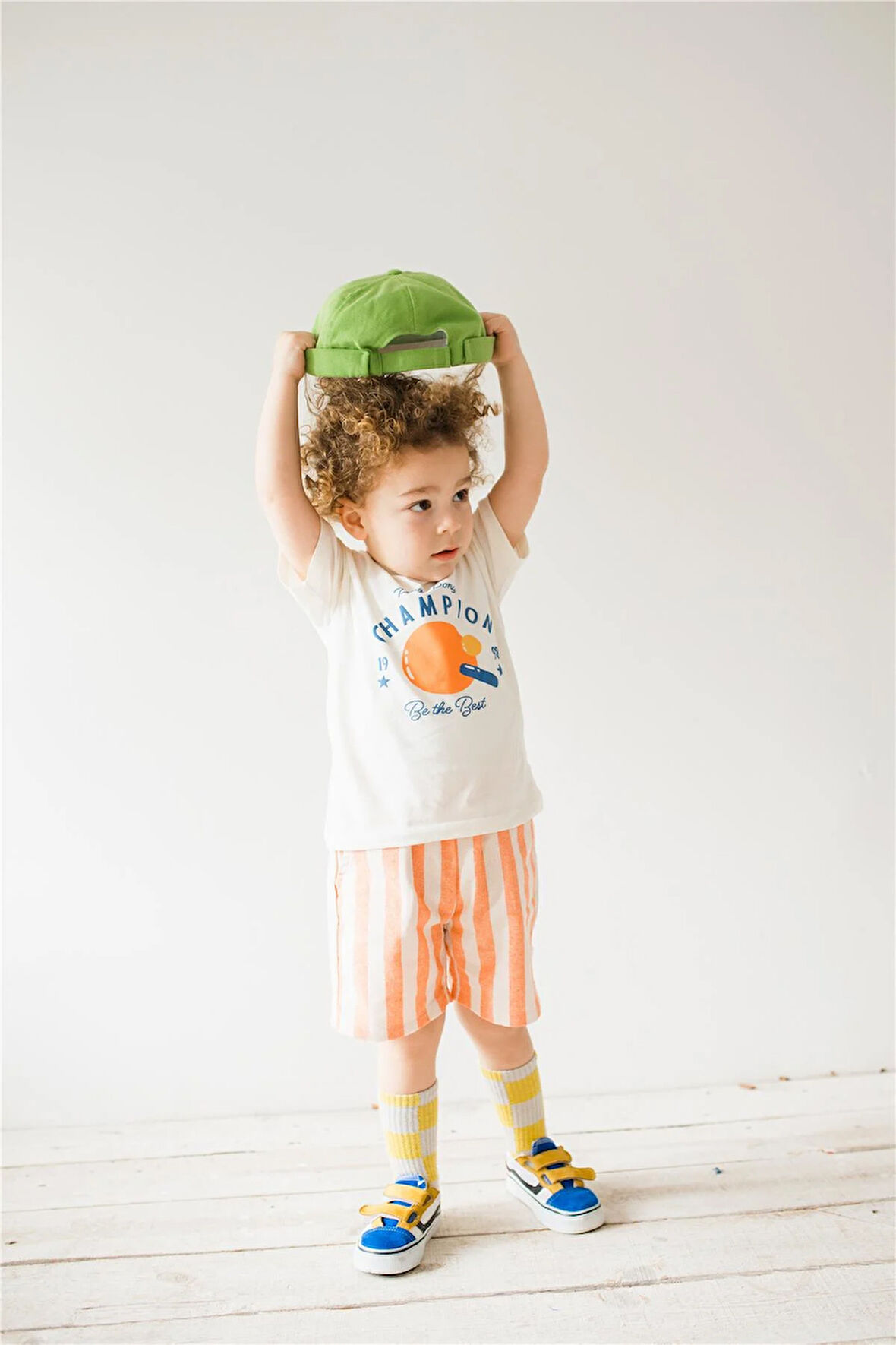 Erkek Bebek T-Shirt Çizgili Şort Takım Turuncu