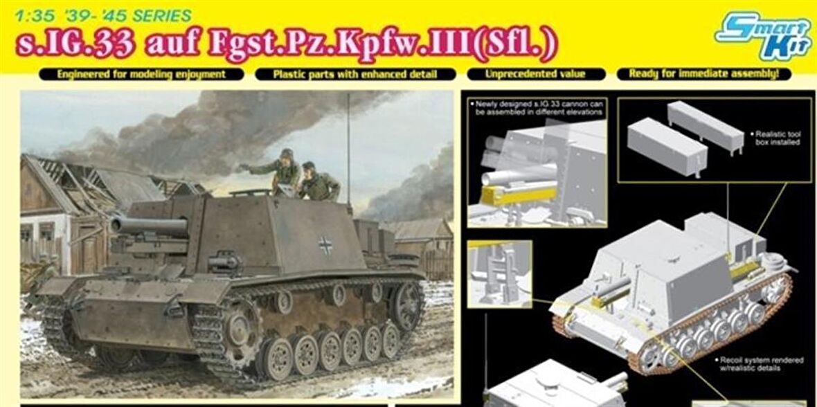 Dragon 6713 1/35 Ölçek s.IG.33 auf Fgst.Pz.Kpfw.III(Sfl.) Zırhlı Topçu Bataryası Plastik Model Kiti