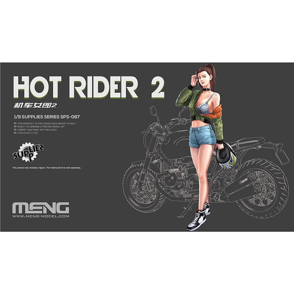 Meng SPS-087 1/9 Ölçek RESIN Motorsiklet Yarışcısı Kız Figürü