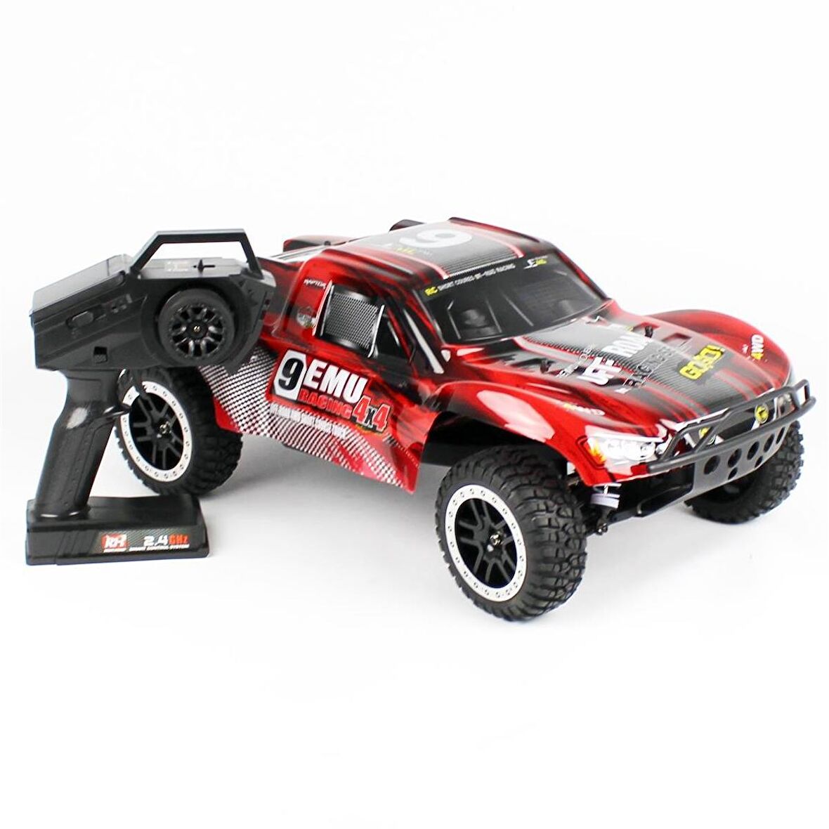 Remo 1022 1/10 Ölçek, 4WD Off Road Short Course (9EMU) Fırçalı Çift Motorlu, Kırmızı Kaportalı, RC Model Araç