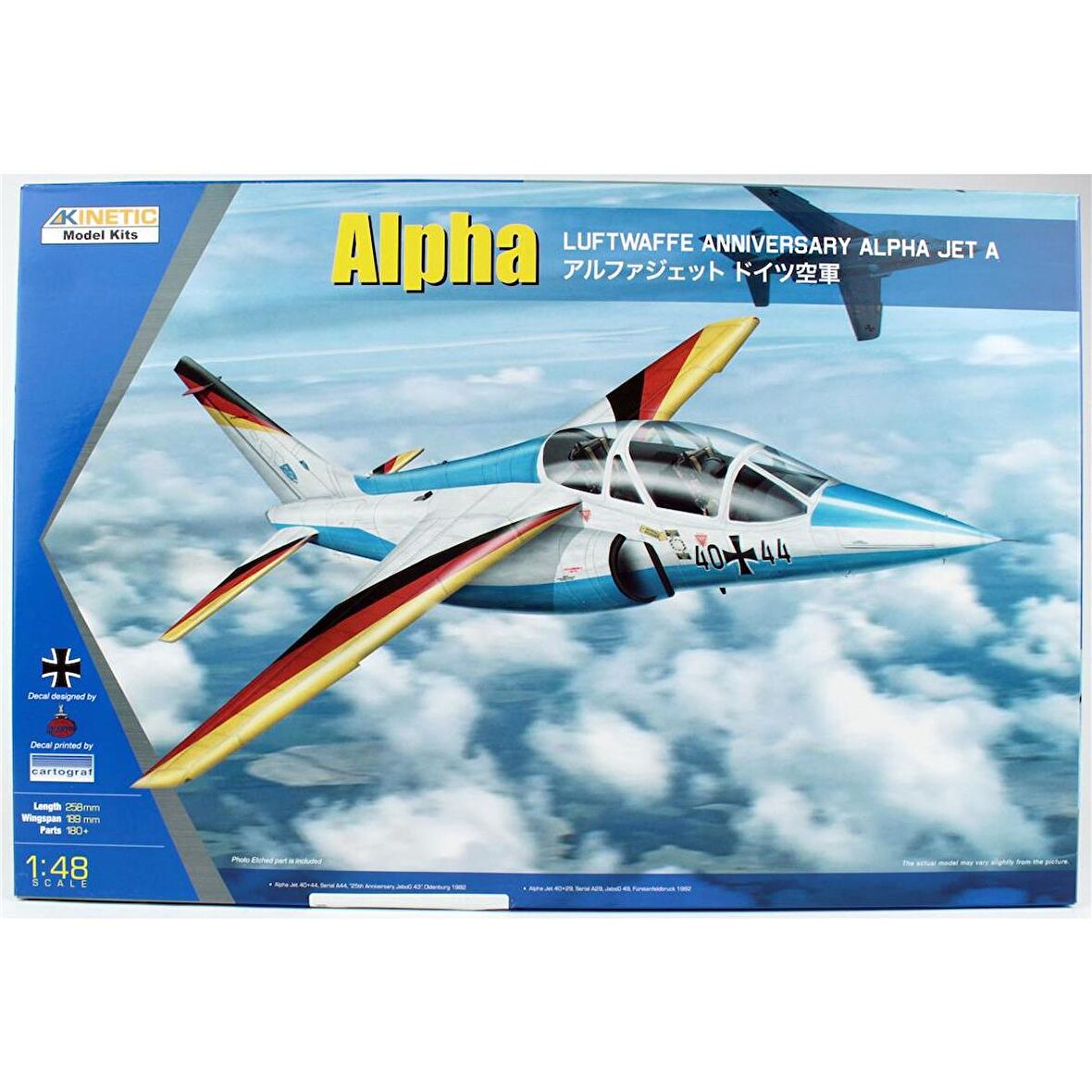 Kinetic K48087 1/48 Alpha Jet A (Luftwaffe Anniversary Alpha Jet A) Savaş Uçağı, Plastik Model Kiti