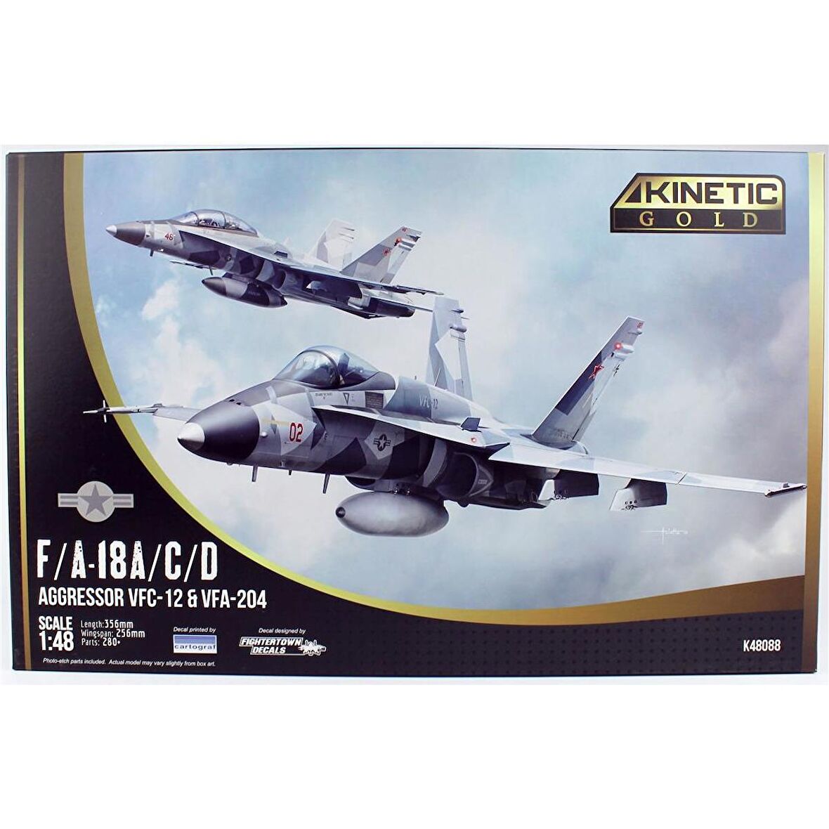 Kinetic K48088 1/48 F/A-18A/C/D (Aggressor VFC-12 & VFA-204) Savaş Uçağı, Plastik Model Kiti