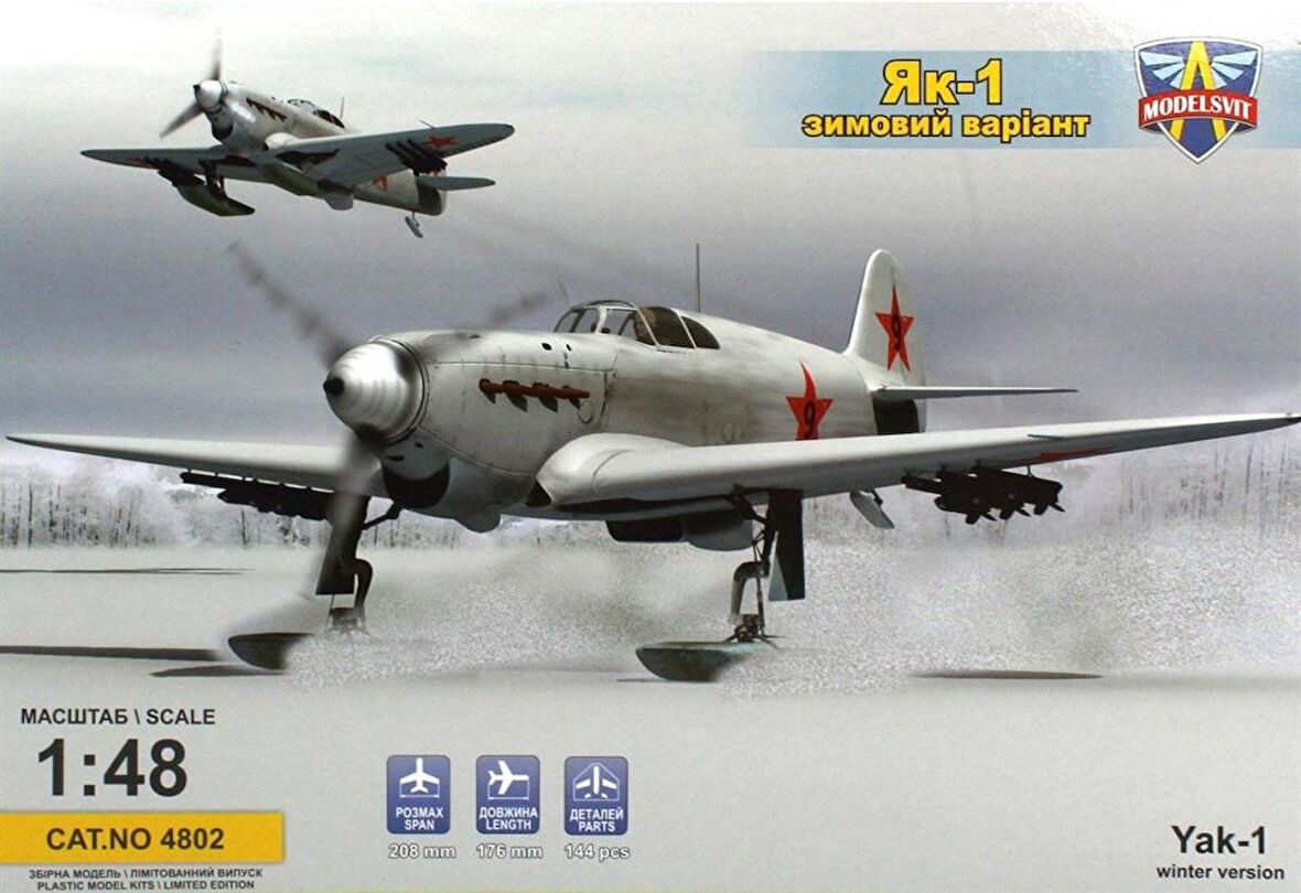 Modelsvit MSVIT4802 1/48 YAK-1 Sovyet Arktik Kayaklı Avcı Uçağı Plastik Model Kiti