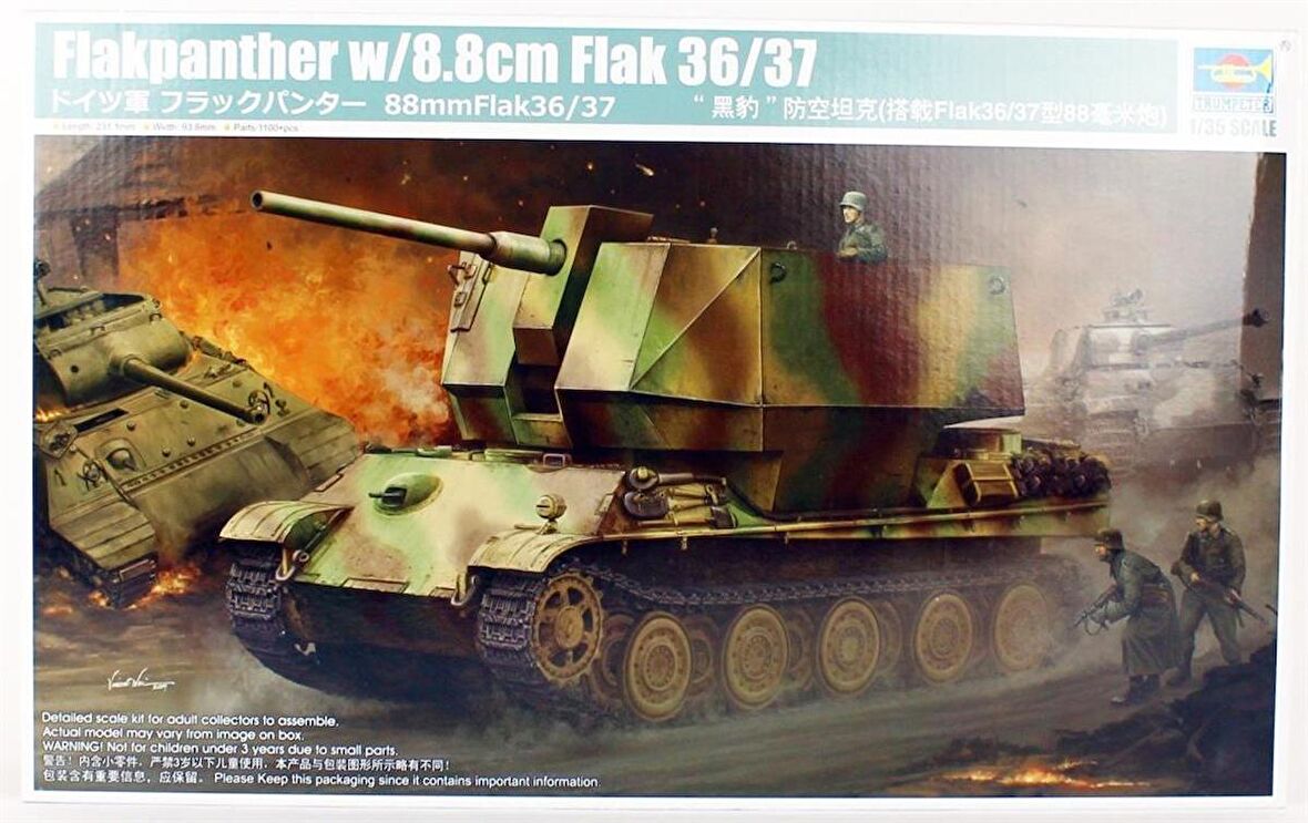 Trumpeter 09531 1/35 Flakpanther w/8.8cm Flak 36/37 Uçak-Tanksavar Topu Demonte Plastik Maketi