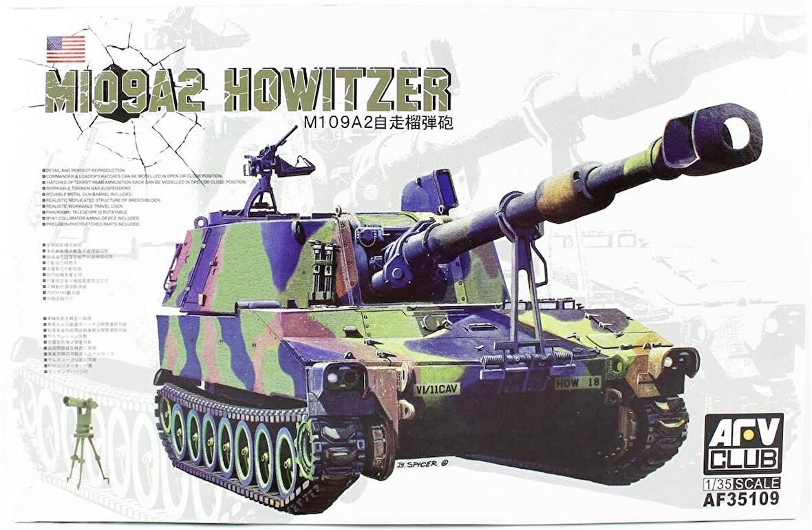 AFV Club AF35109 1/35 M109A2 HOWITZER, Hedefleme Cihazlı Obüs Tankı Demonte Plastik Maketi