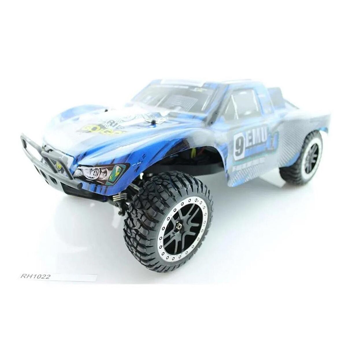 Remo 8021 1/8 Ölçek, 4WD Off Road Short Course (9 EMU) Mavi Kaportalı, Fırçalı Motorlu, 7.4V 3300Mah Li-Po Pilli, RC Model Araç