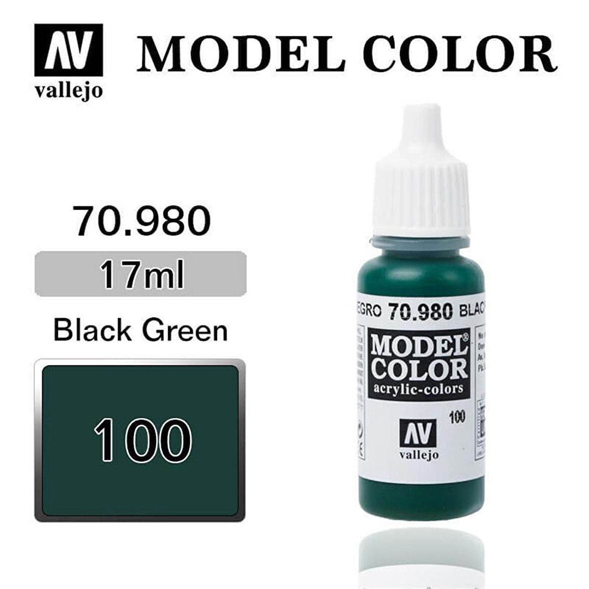 Vallejo 70980 17 ml. (100) Black Green-Matt, Model Color Serisi Model Boyası