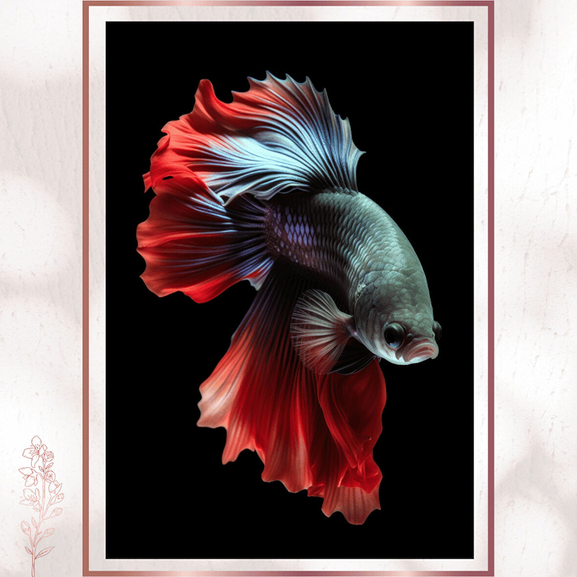 Alev Yüzgeçli Betta Balığı - Modern Su Altı Sanatı Posteri