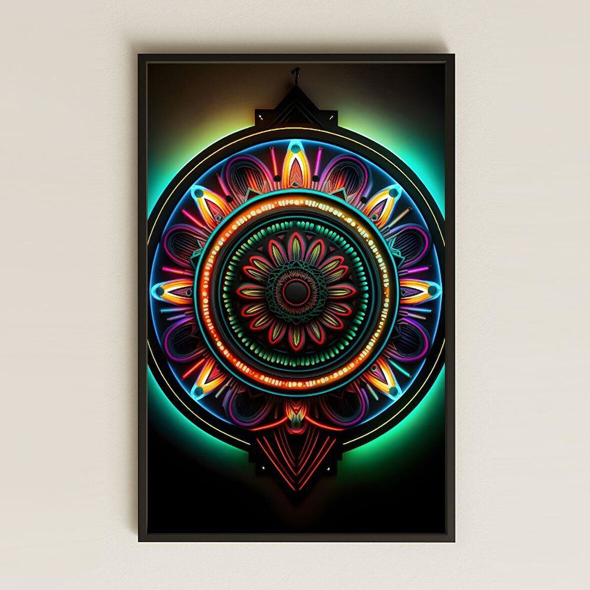 Neon Işık Efektli Mandala Dekoratif Tablo - Modern Tasarım