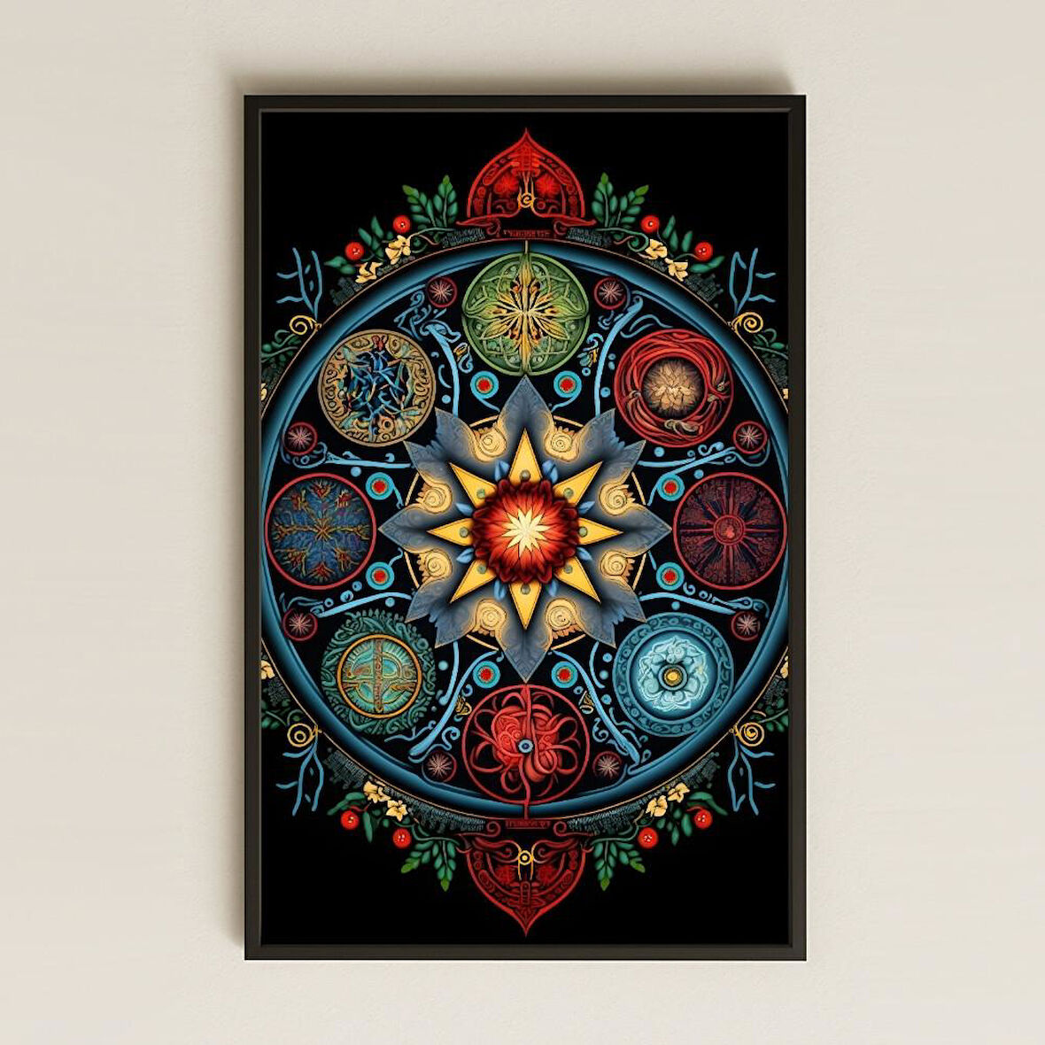 Renkli Mandala Tasarımlı Mistik Dekoratif Duvar Tablosu