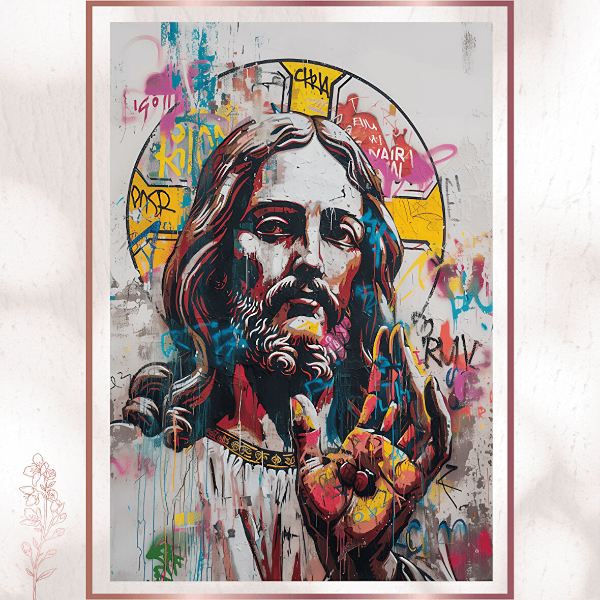 Graffiti İsa Portresi - Modern Ruhani Sanat Poster