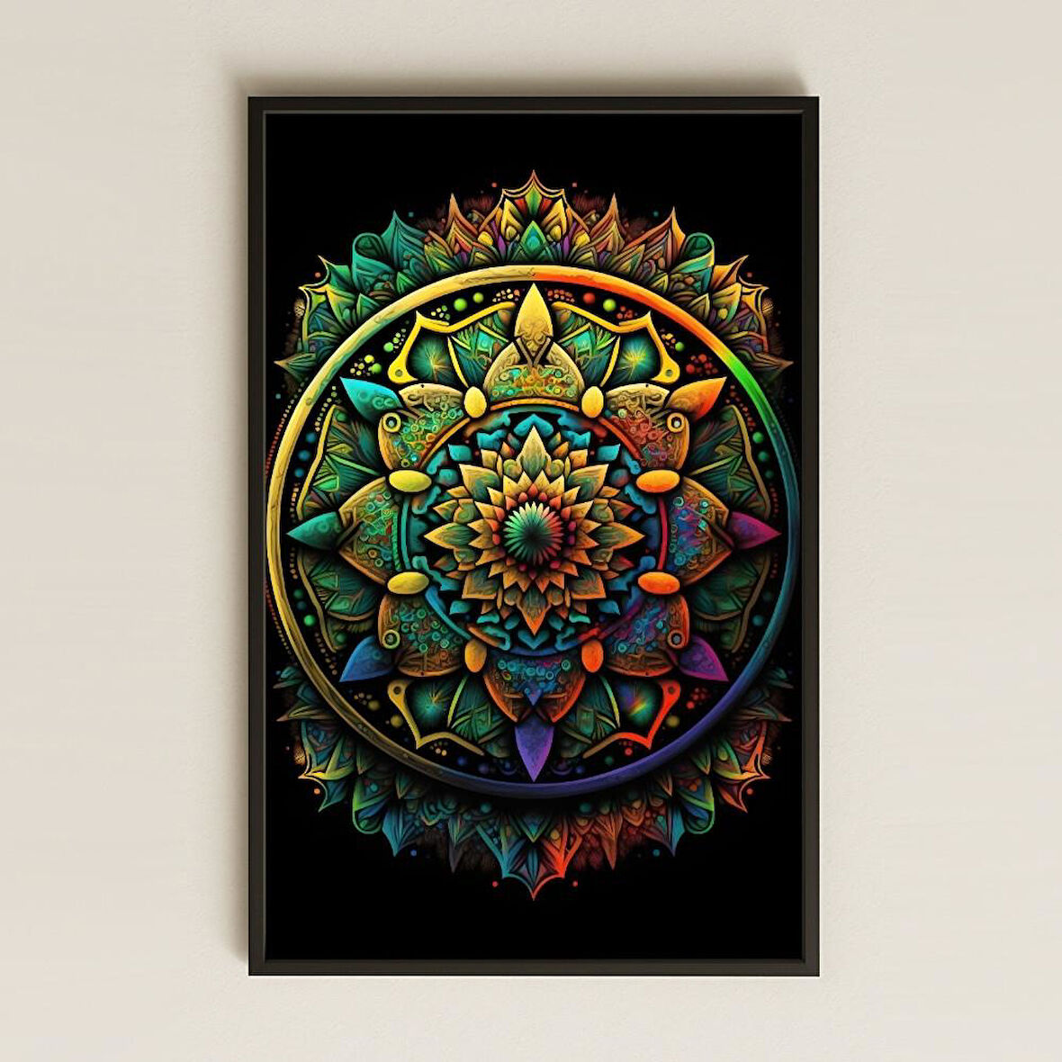 UV Baskılı Mandala Tablo - Neon Mandala