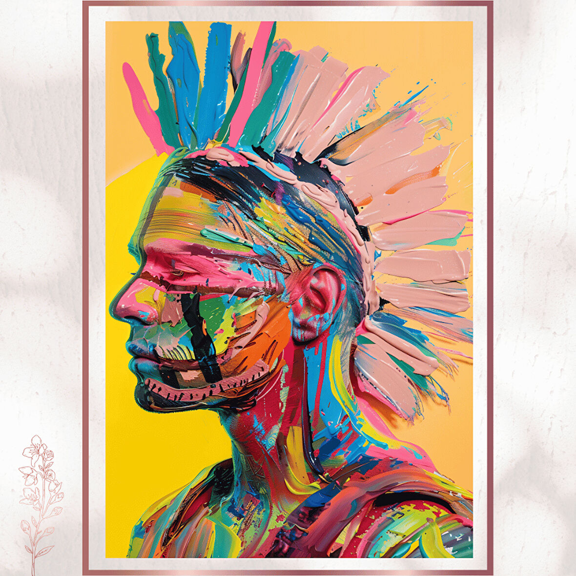 Soyut Neon Savaşçı - Renkli Modern Portre Poster