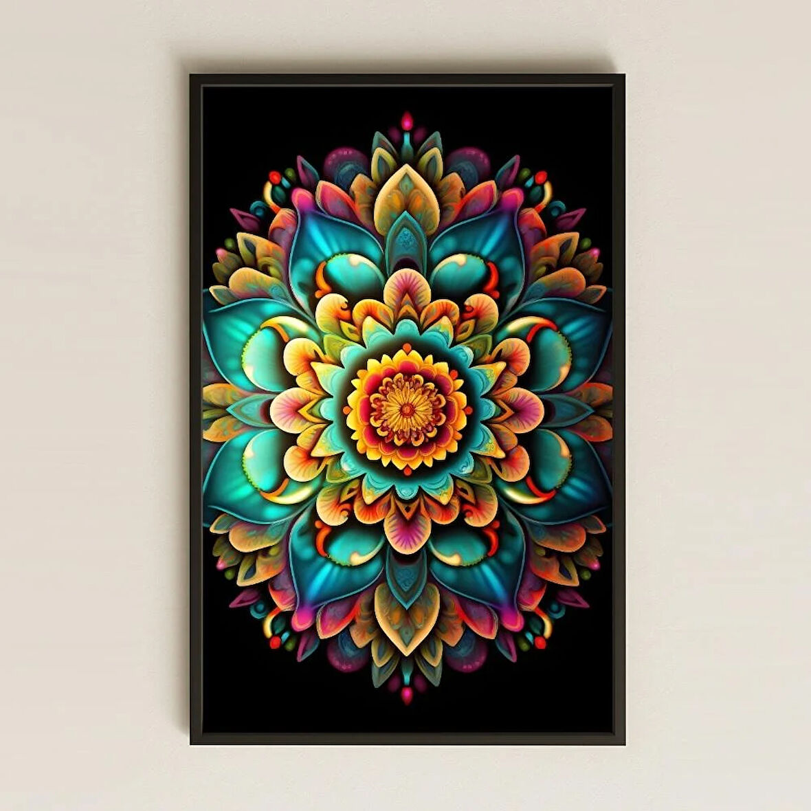 UV Baskılı Mandala Tablo - Neon Çiçekler