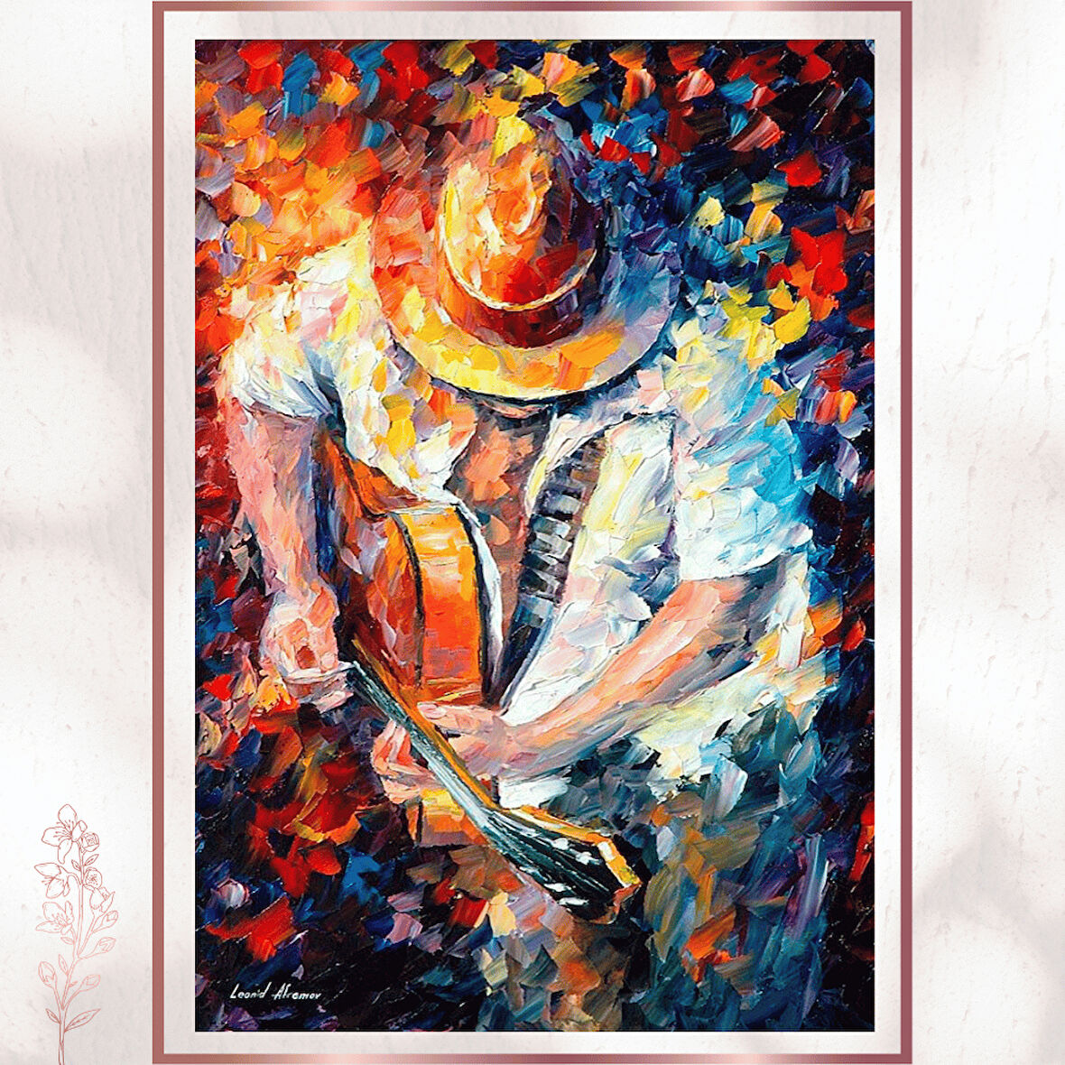 Gitar Çalan Adam Tablosu - Renkli Fırça Darbeli Pleksi Sanat