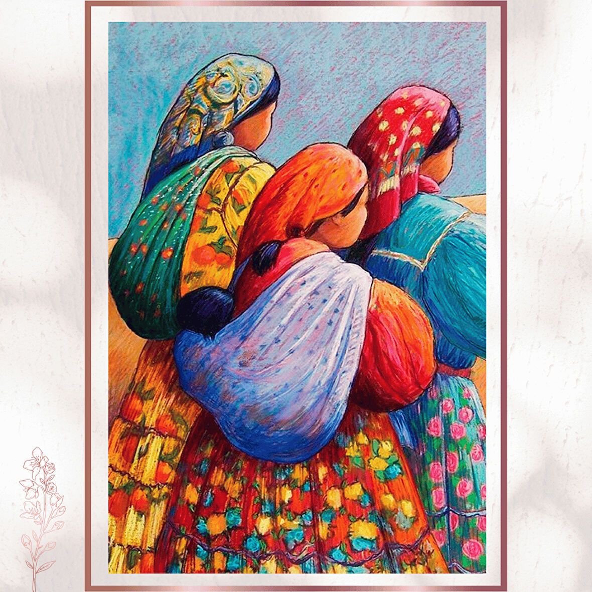 Etnik Kadınlar Tablosu - Renkli Desenli Geleneksel Pleksi Dekor