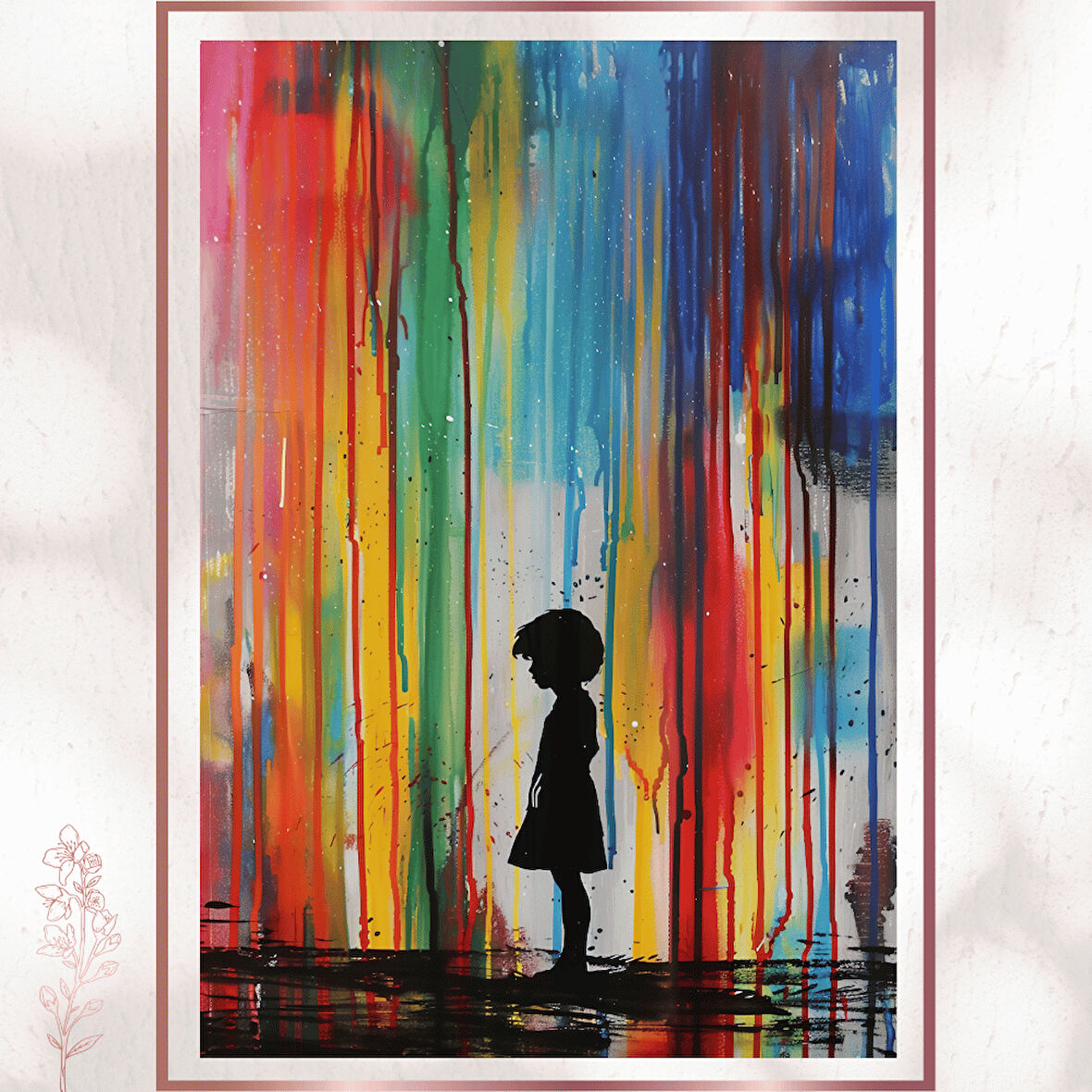 Renk Yağmuru Altında Kız - Siluet Temalı Modern Poster