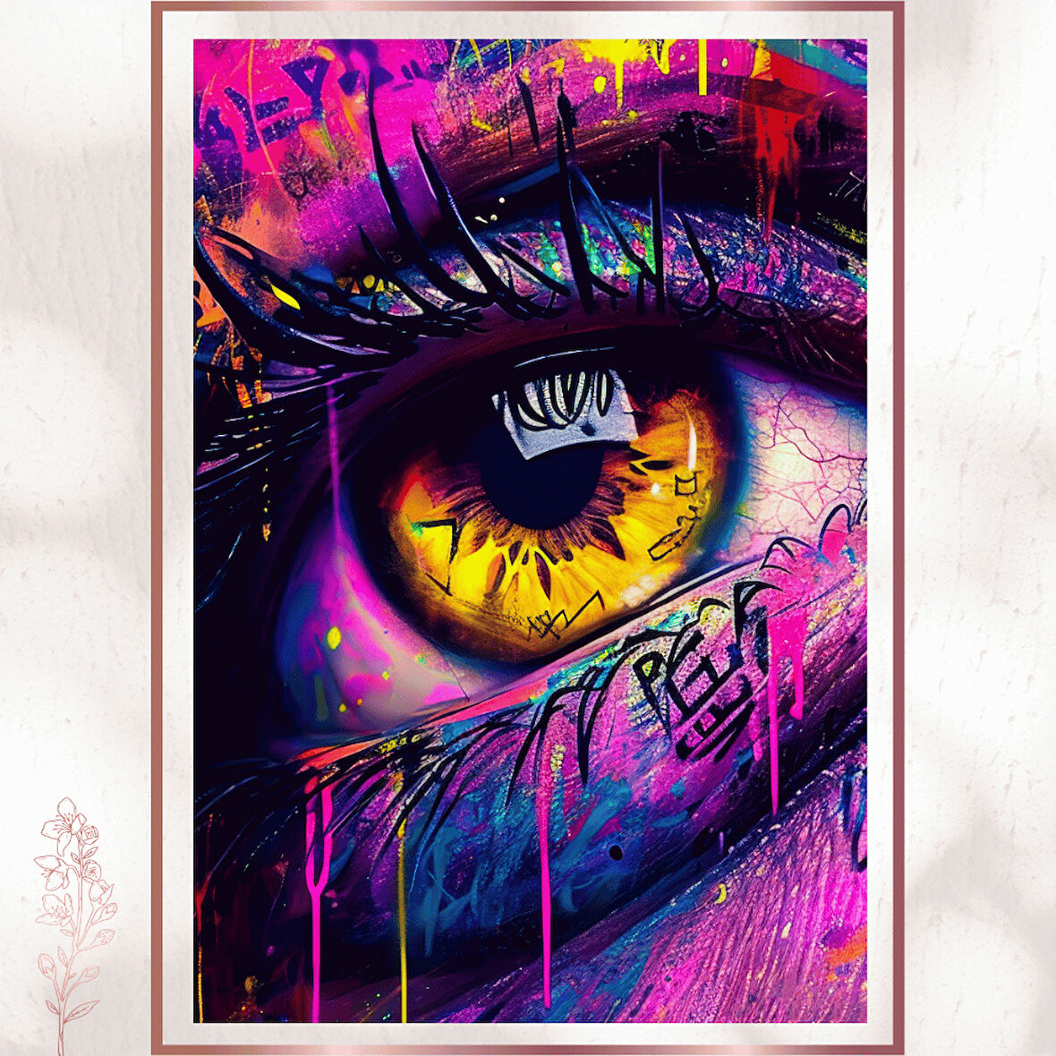 Neon Göz - Renk Patlamalı Graffiti Portre Poster