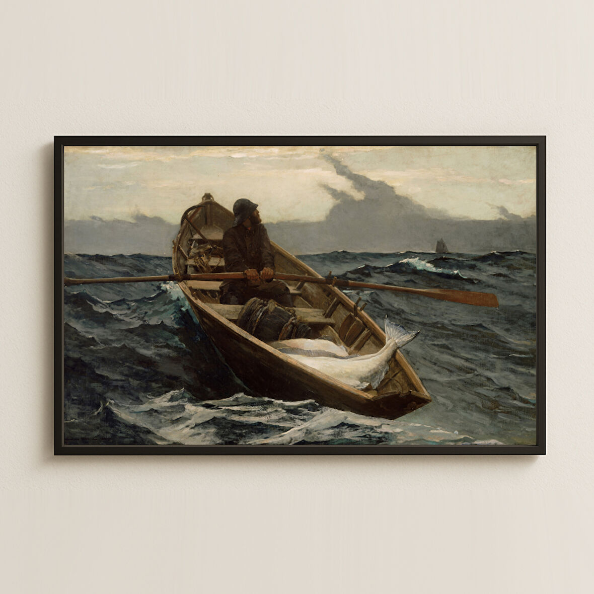 Balıkçı ve Avı Temalı UV Baskılı Deniz Manzara Tablosu