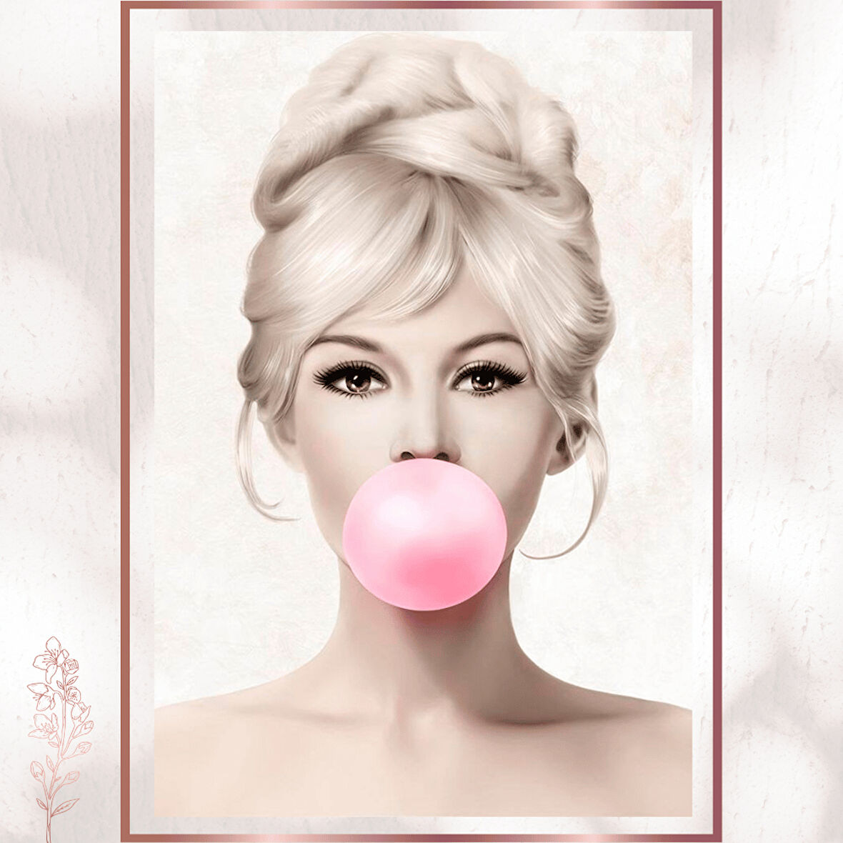 Balonlu Retro Kadın - Pembe Balonlu Pop Art Poster
