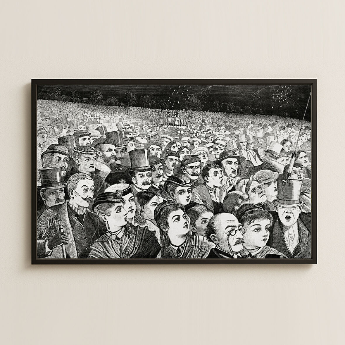 Kalabalık Figürlü Siyah Beyaz UV Baskılı Tablo