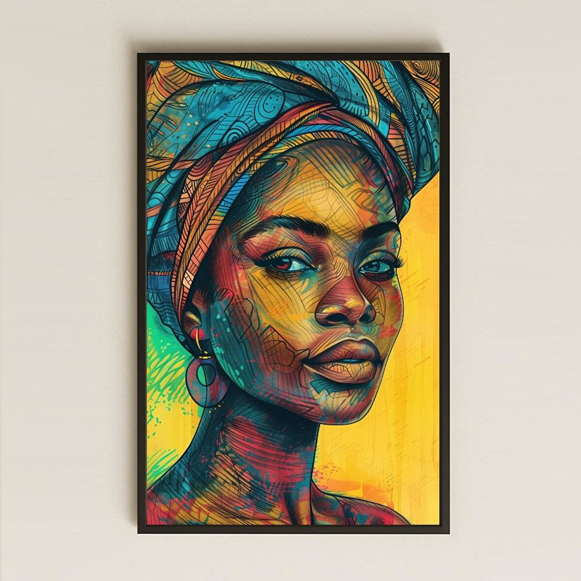 Afrika Esintili Kadın Portresi UV Baskılı Dekoratif Tablo