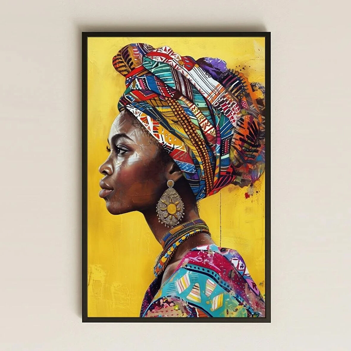 Modern Afrika Tarzı Renkli Kadın Portresi UV Baskılı Tablo