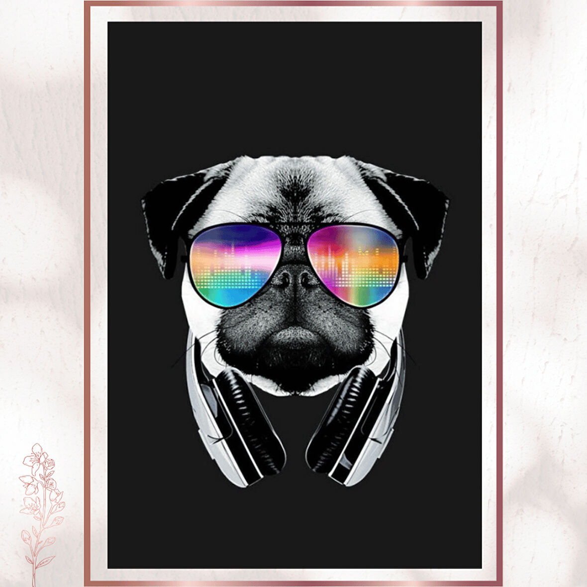 DJ Pug - Kulaklıklı Renkli Neon Köpek Poster