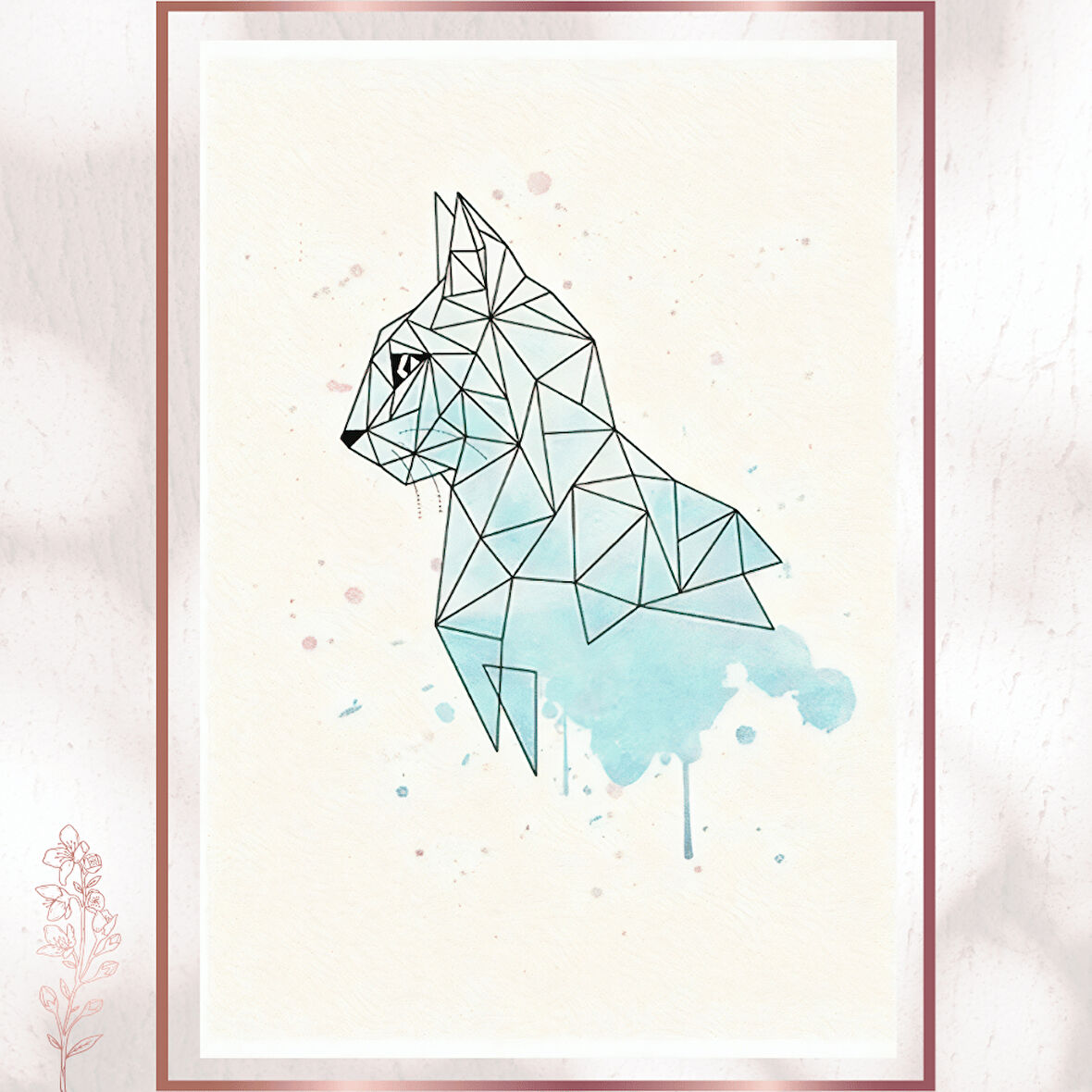 Geometrik Su Desenli Kedi Posteri - Minimalist Sanat Tablosu
