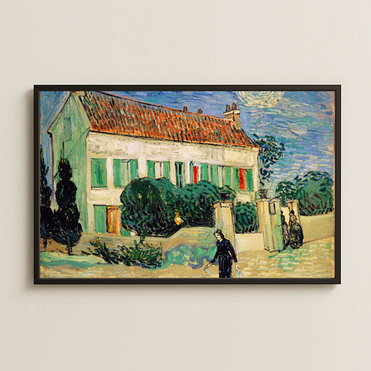 Van Gogh Beyaz Ev ve Kadın - UV Baskılı Sanat Tablosu