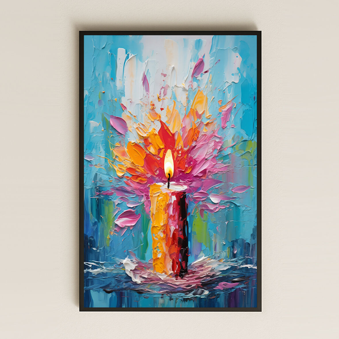 PNT-Renkli Mum ve Alev Temalı Tablo - UV Baskılı Soyut Sanat